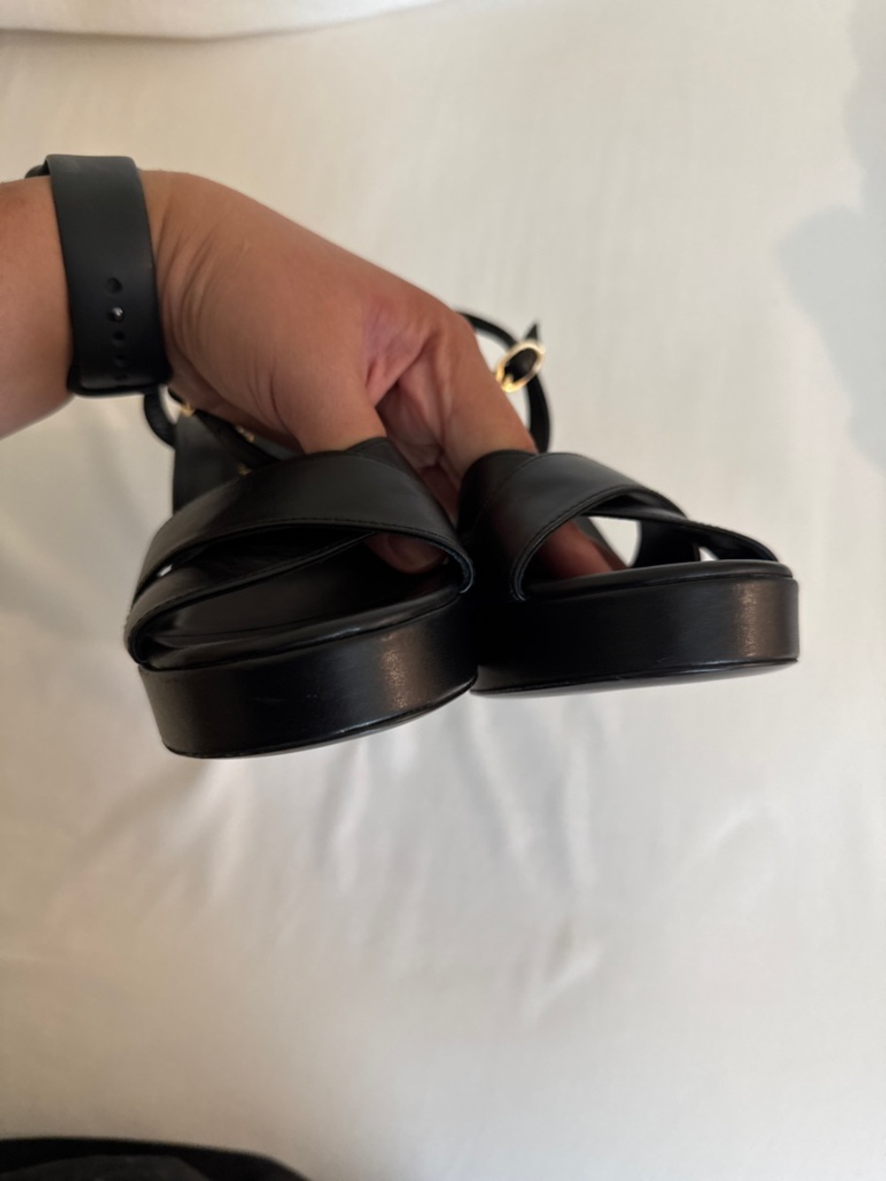 Stuart Weitzman Dayna Black Leather Platform Sandals size size 8.5 - Picture 11 of 13